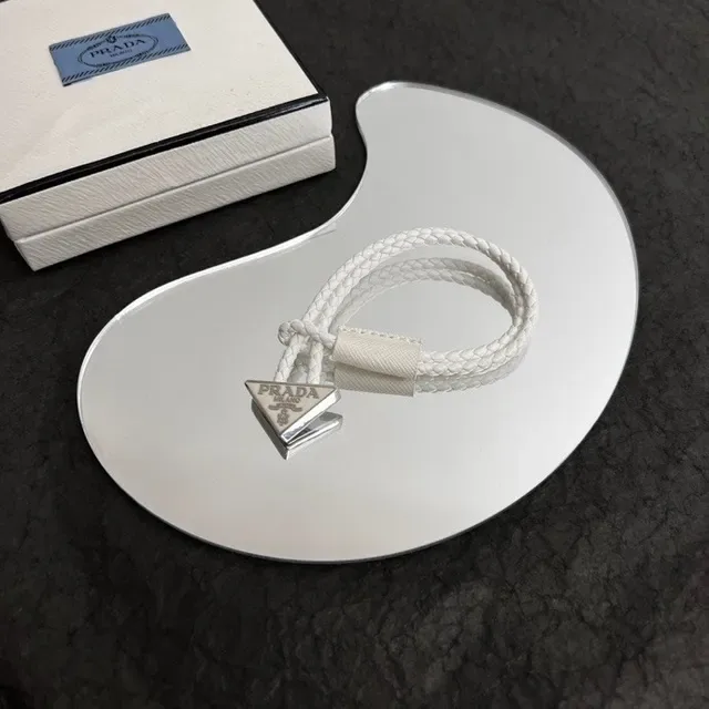 Prada Black Silver Braided Cord Triangular Metal Logo Plaque Bracelet 6