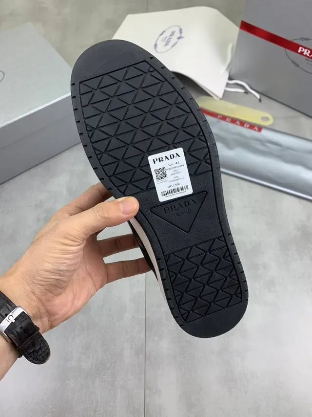Prada Black White Leather Upper Contrast Laces Lifestyle Sneakers 2
