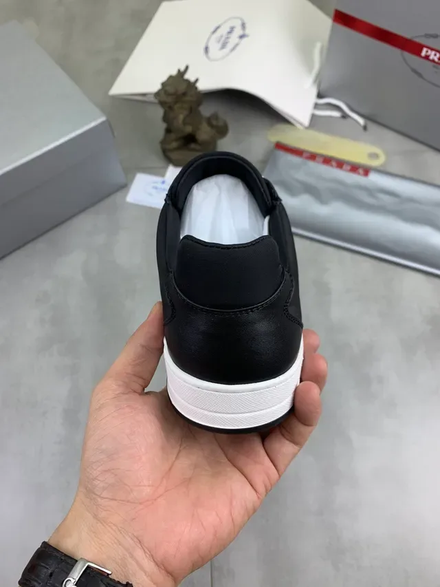 Prada Black White Leather Upper Contrast Laces Lifestyle Sneakers 3
