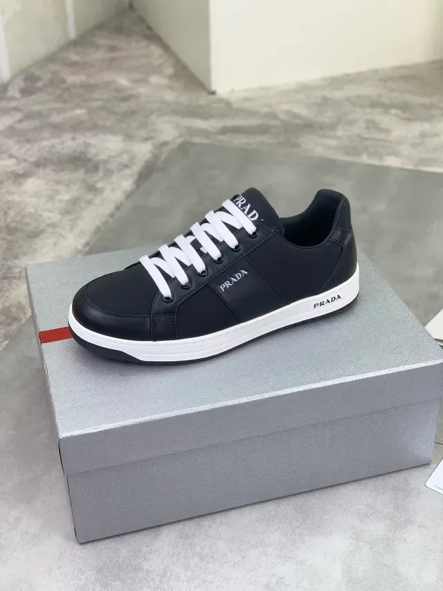Prada Black White Leather Upper Contrast Laces Lifestyle Sneakers 4