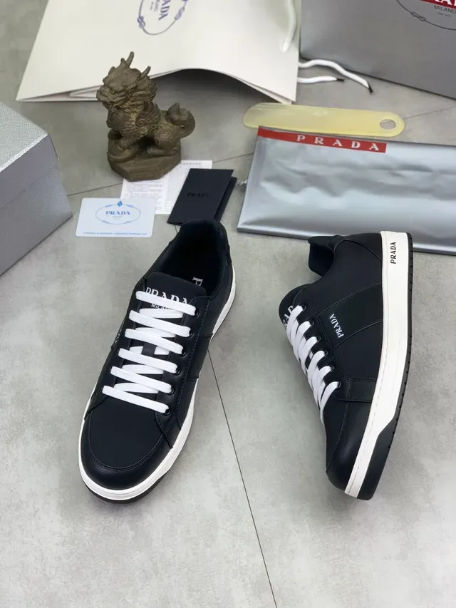 Prada Black White Leather Upper Contrast Laces Lifestyle Sneakers 5
