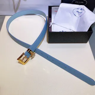 Prada Blue Gold Light Saffiano Triangular Plaque Buckle Leather Belt