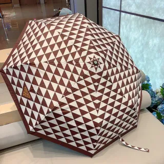 Prada Brown White Geometric Triangular Print Foldable Canopy Handbag