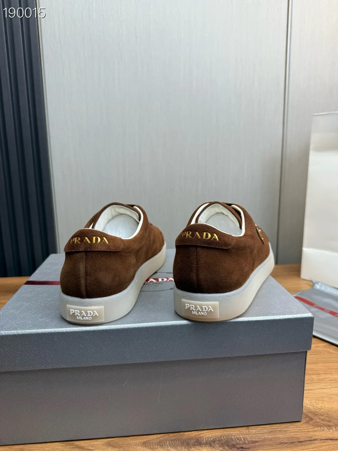 Prada Brown White Suede Upper Triangular Logo Plaque Lifestyle Sneakers 2
