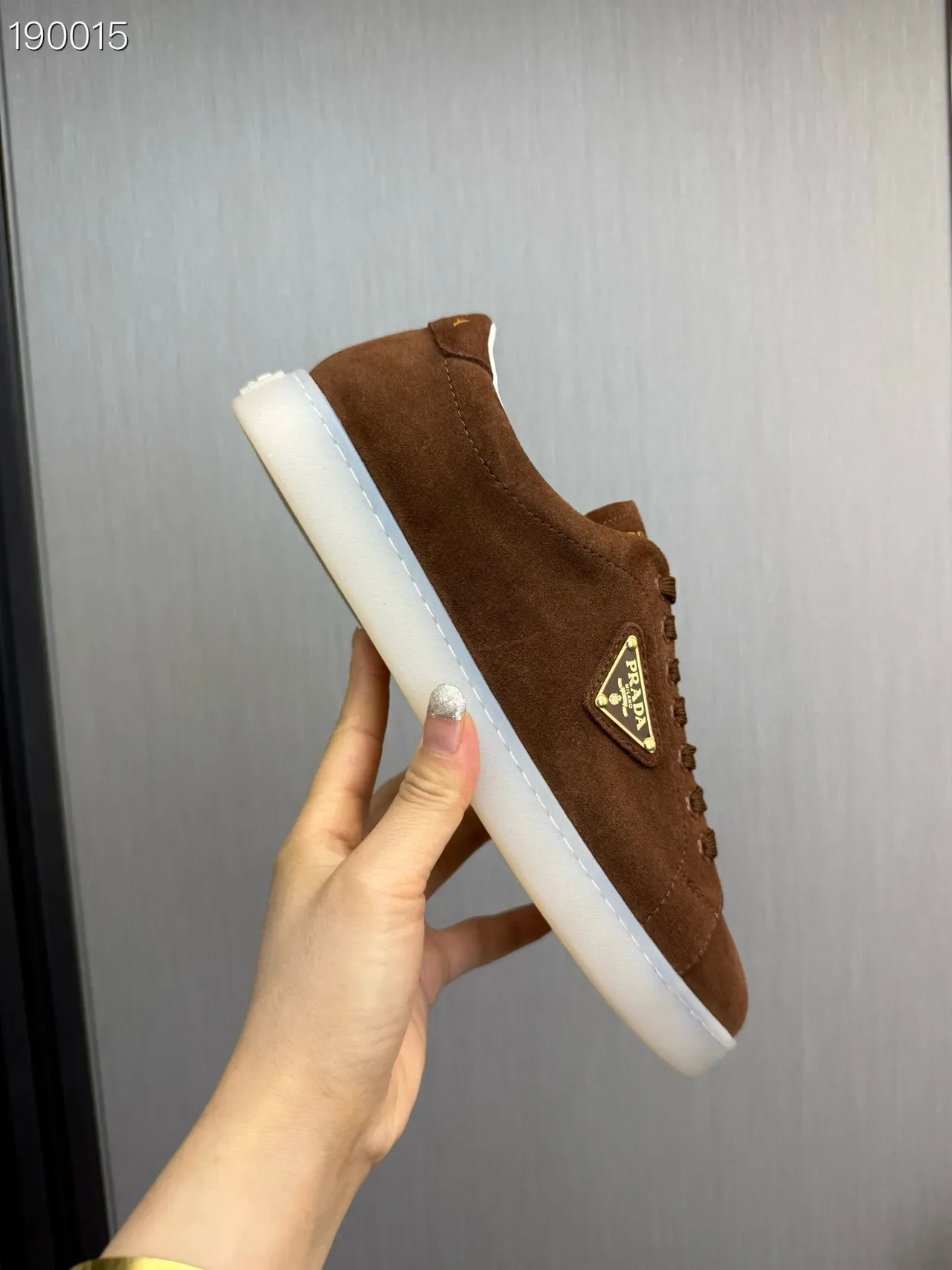 Prada Brown White Suede Upper Triangular Logo Plaque Lifestyle Sneakers 4