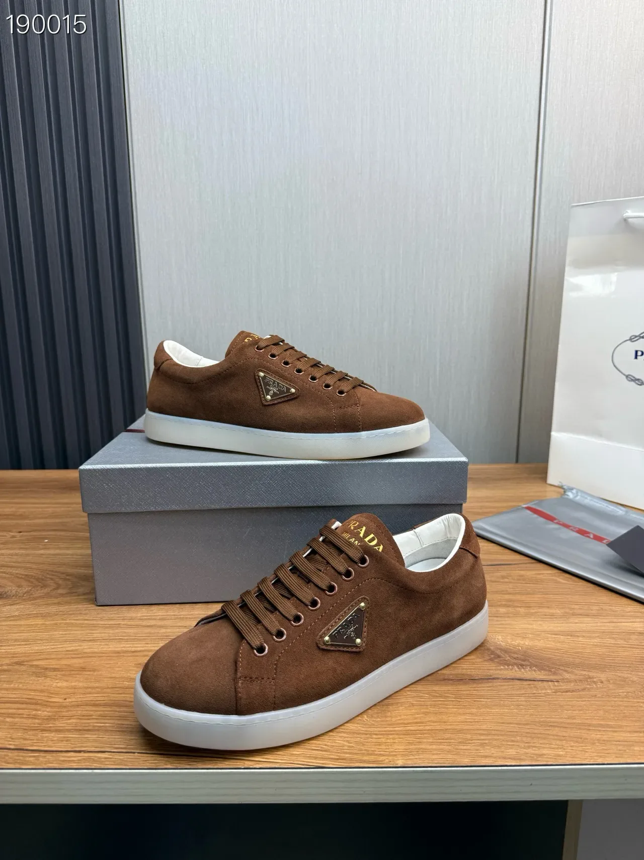 Prada Brown White Suede Upper Triangular Logo Plaque Lifestyle Sneakers 7