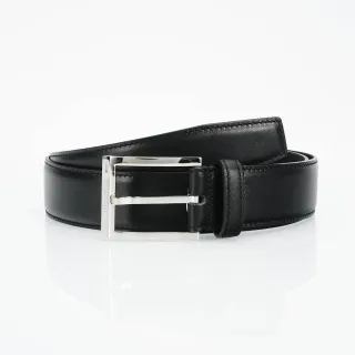 Prada Classic Black Silver Minimalist Polished Buckle Leather Belt