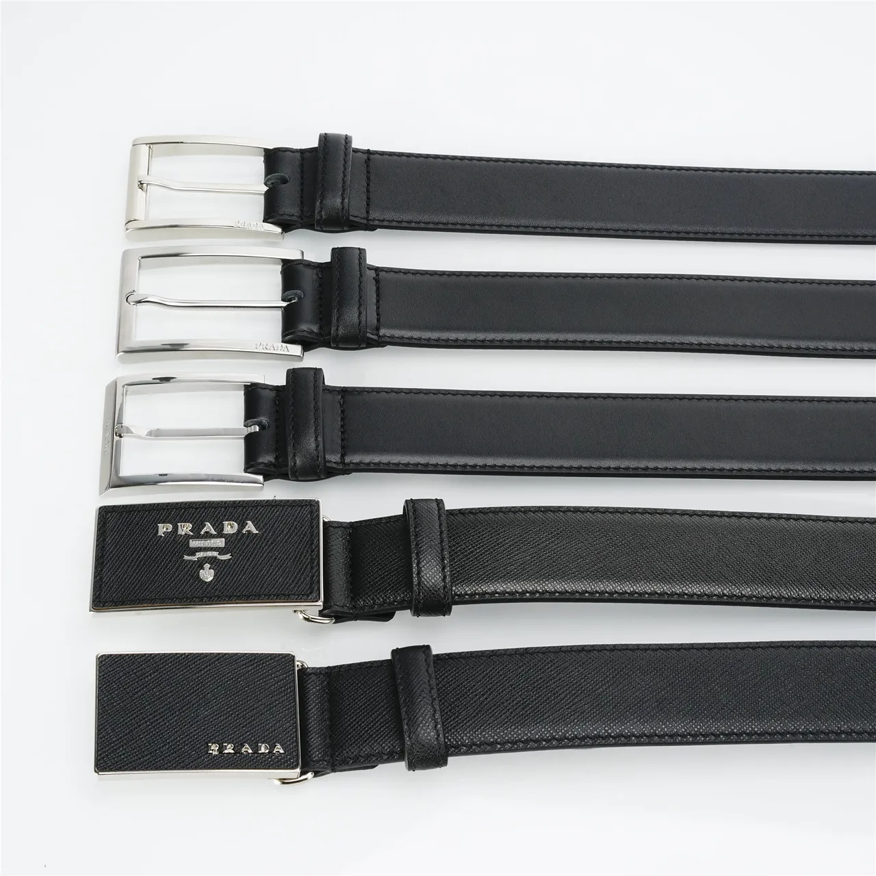 Prada Classic Black Silver Minimalist Polished Buckle Leather Belt 2