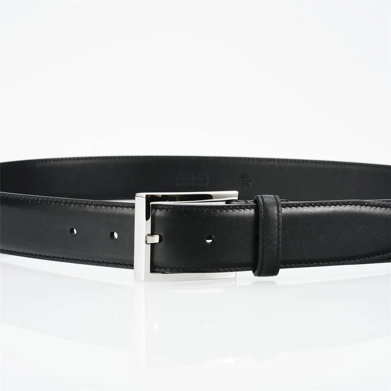 Prada Classic Black Silver Minimalist Polished Buckle Leather Belt 6