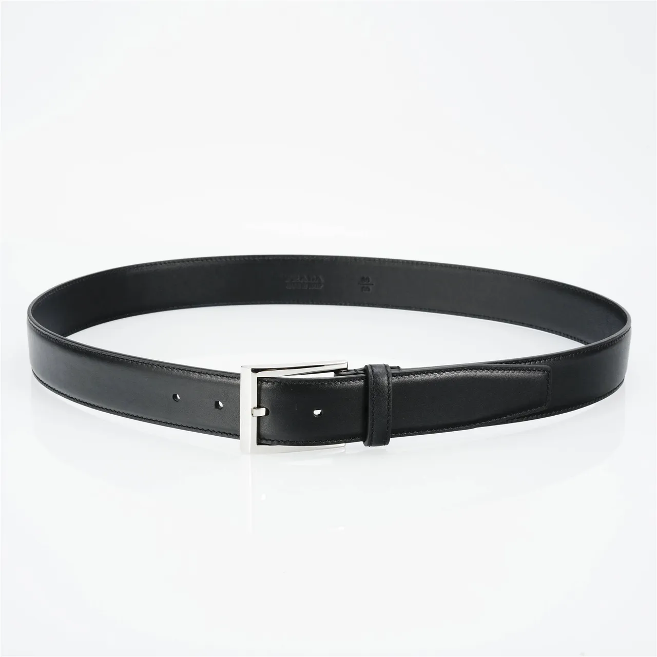 Prada Classic Black Silver Minimalist Polished Buckle Leather Belt 7