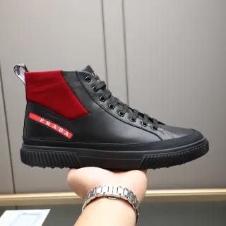 Prada Cloudbust Black and Red Leather-Suede High-Top Lifestyle Sneakers