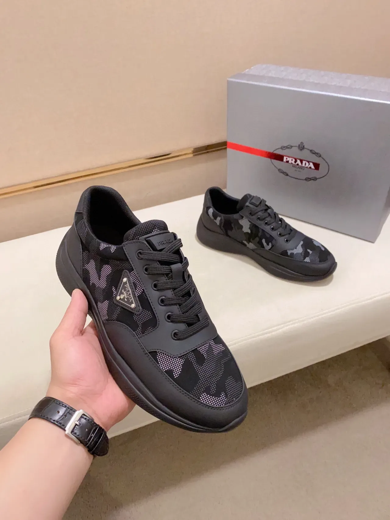 Prada Cloudbust Black Camo Perforated Mesh Lifestyle Sneakers 7
