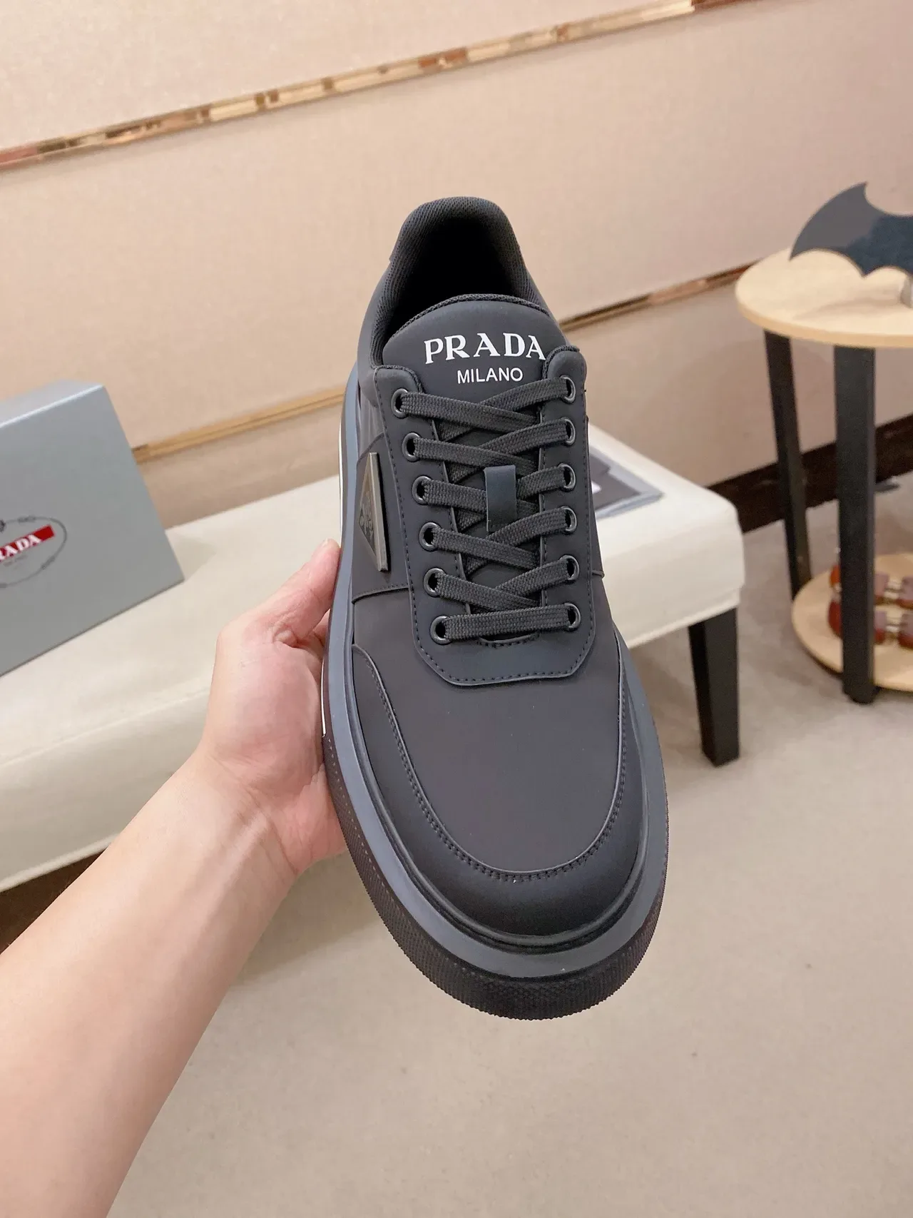 Prada Cloudbust Black Leather Platform Lifestyle Sneakers 6