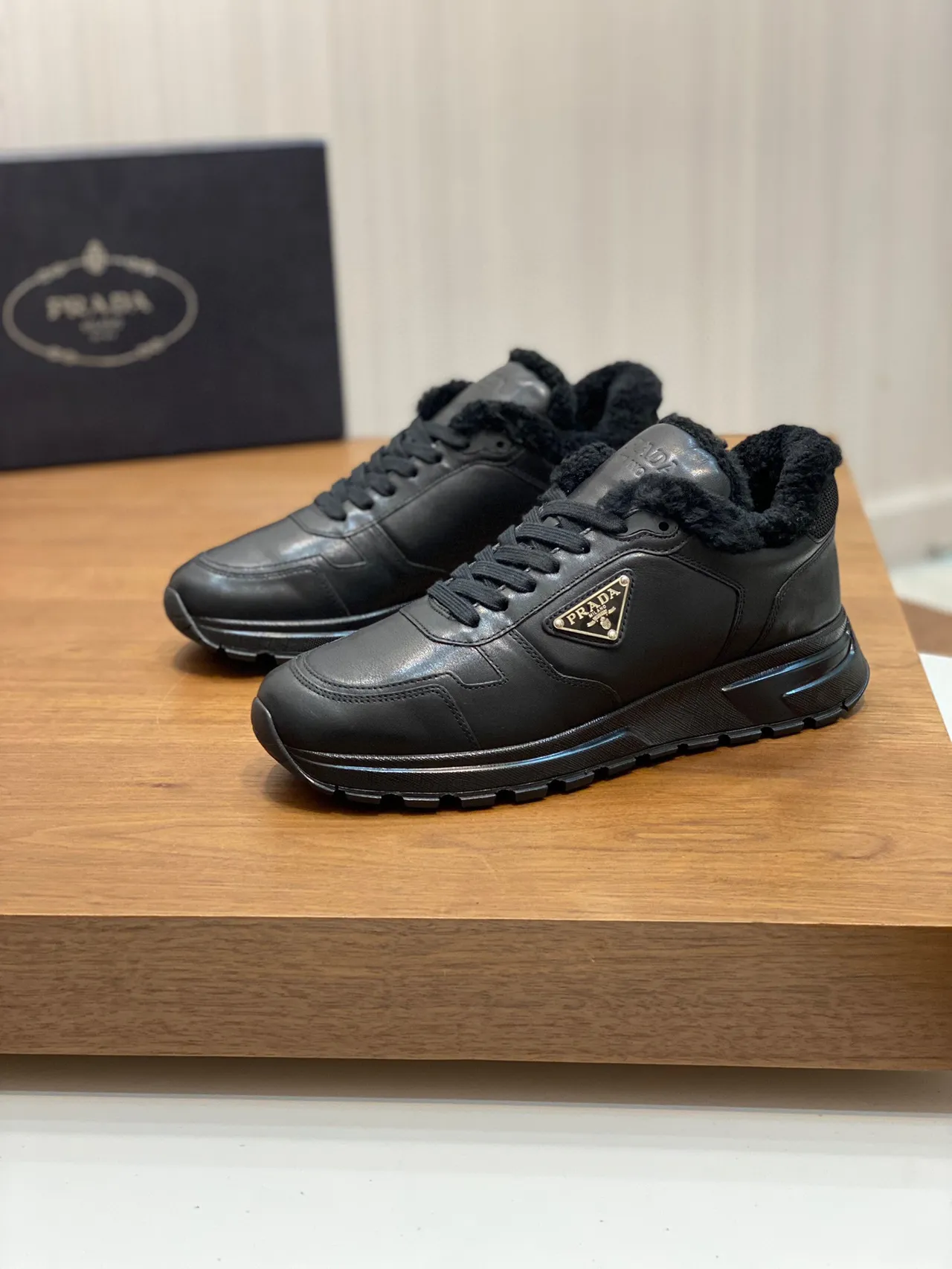 Prada Cloudbust Black Leather Shearling-Lined Lifestyle Sneakers 2