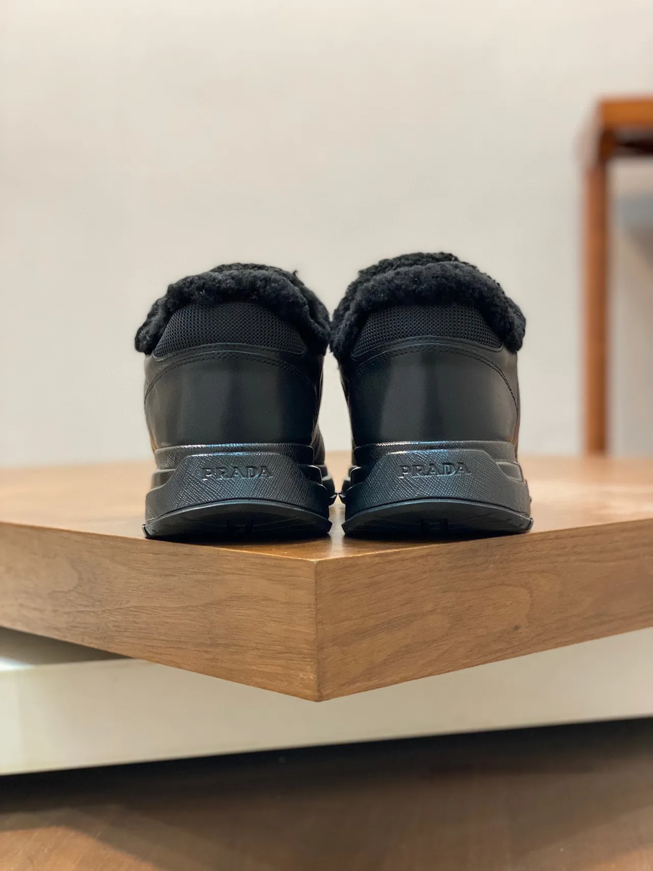 Prada Cloudbust Black Leather Shearling-Lined Lifestyle Sneakers 4