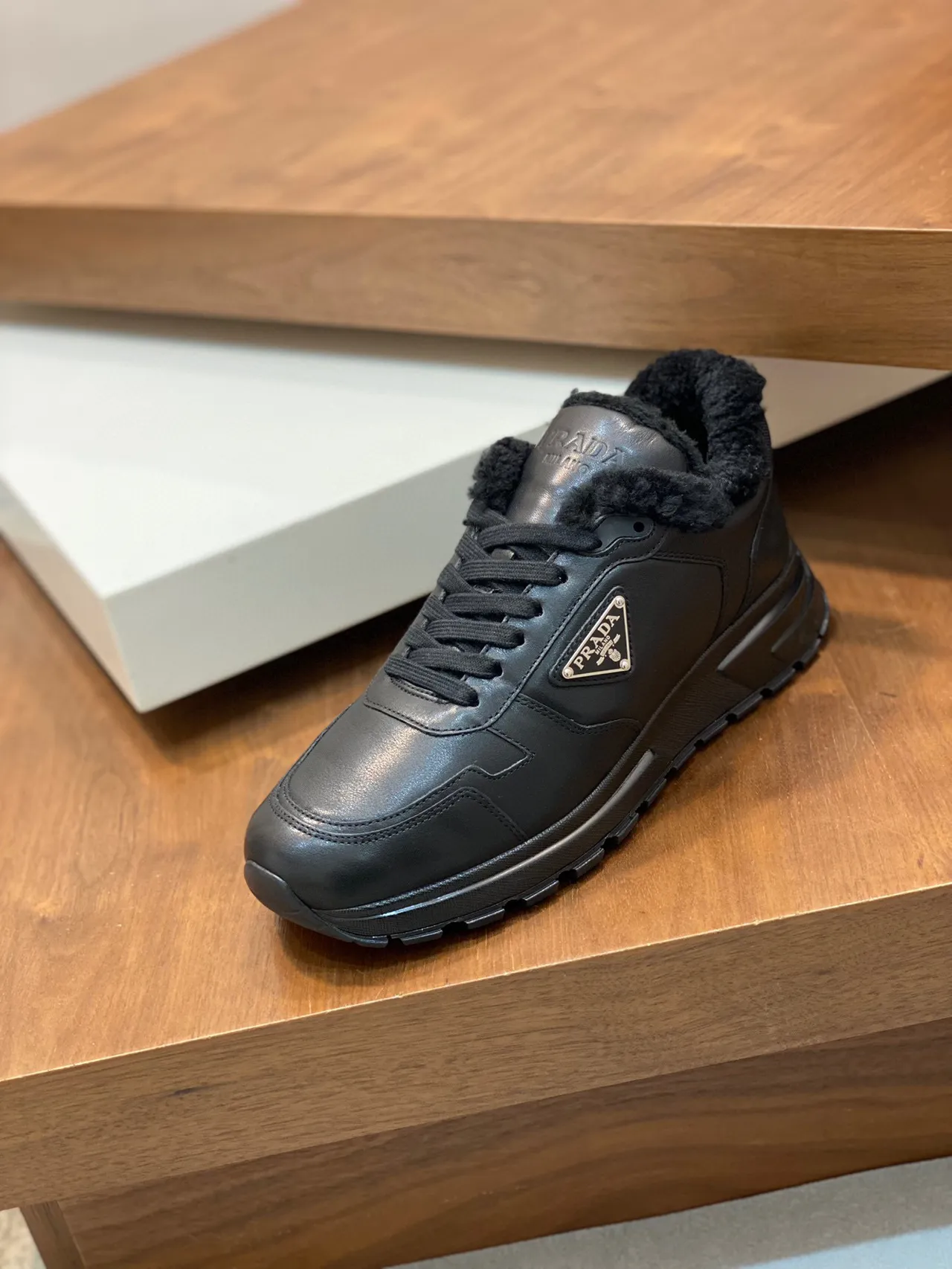 Prada Cloudbust Black Leather Shearling-Lined Lifestyle Sneakers 6