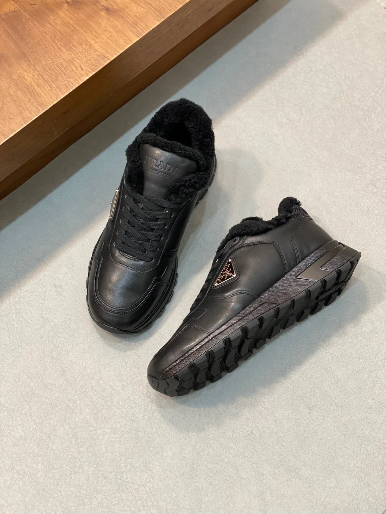 Prada Cloudbust Black Leather Shearling-Lined Lifestyle Sneakers 7