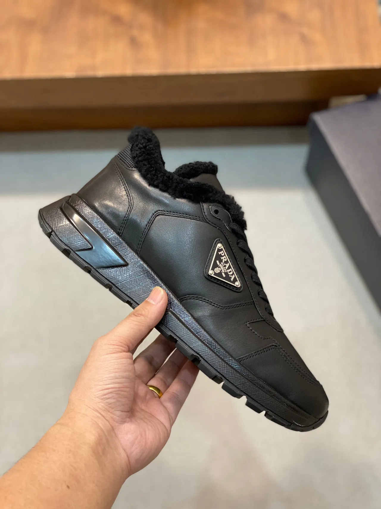 Prada Cloudbust Black Leather Shearling-Lined Lifestyle Sneakers 8