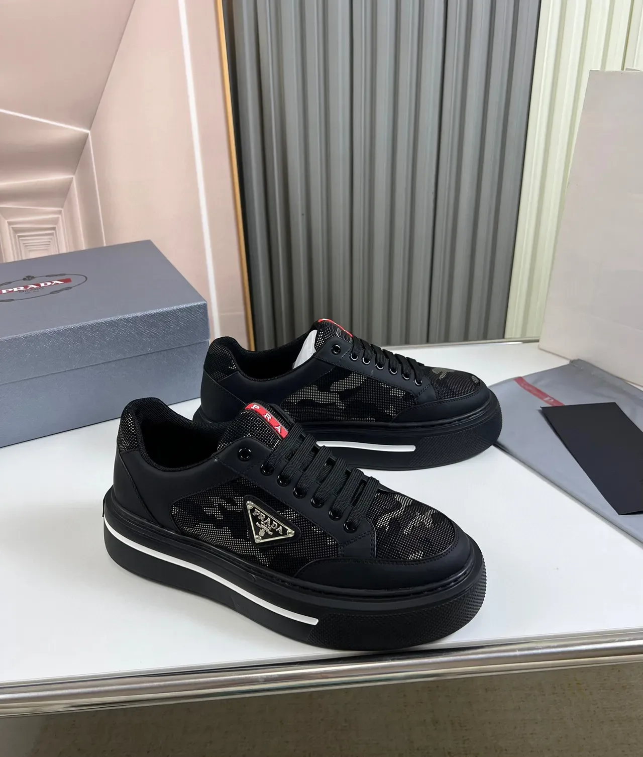 Prada Cloudbust Black Mesh and Leather Platform Lifestyle Sneakers 7