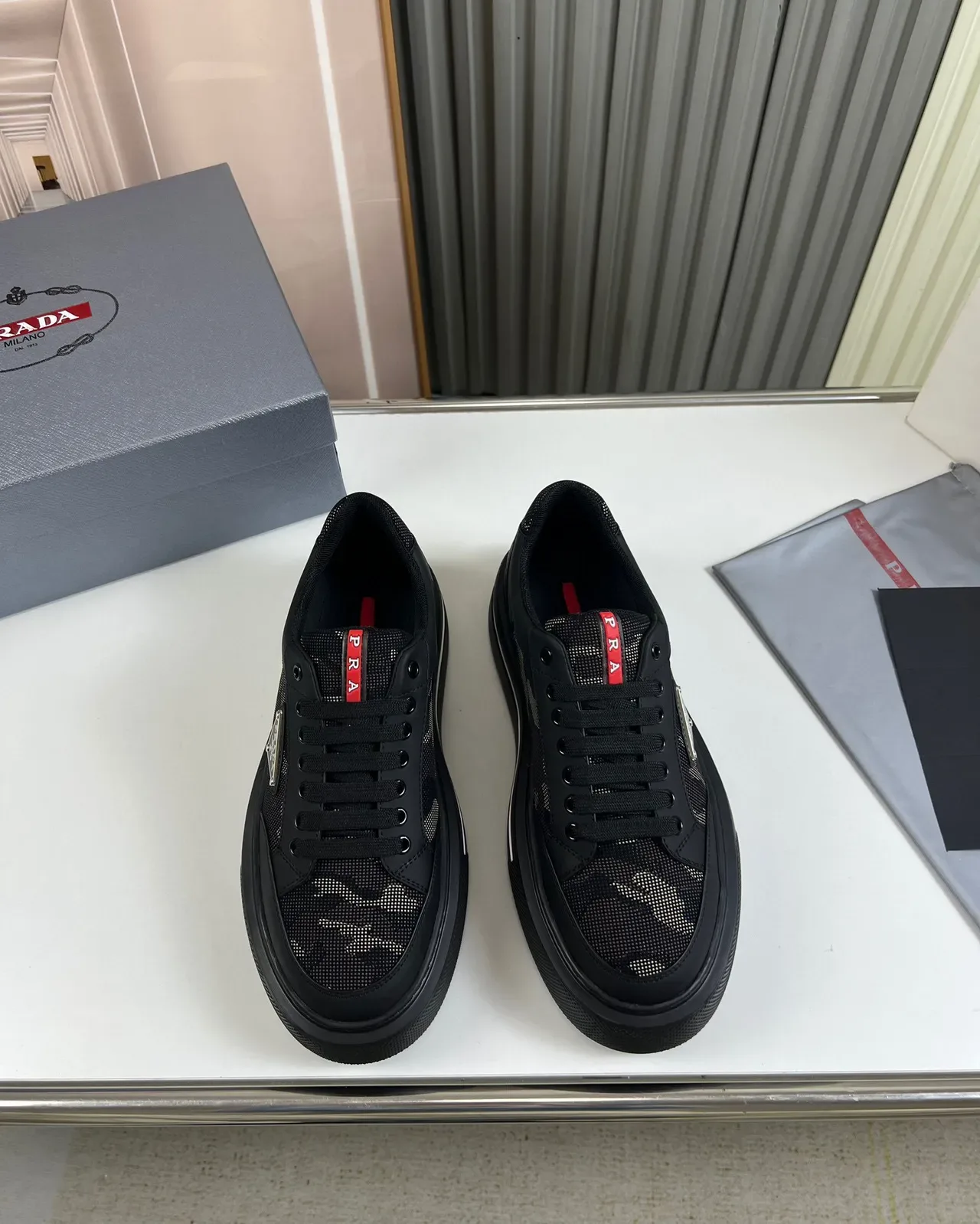 Prada Cloudbust Black Mesh and Leather Platform Lifestyle Sneakers 9