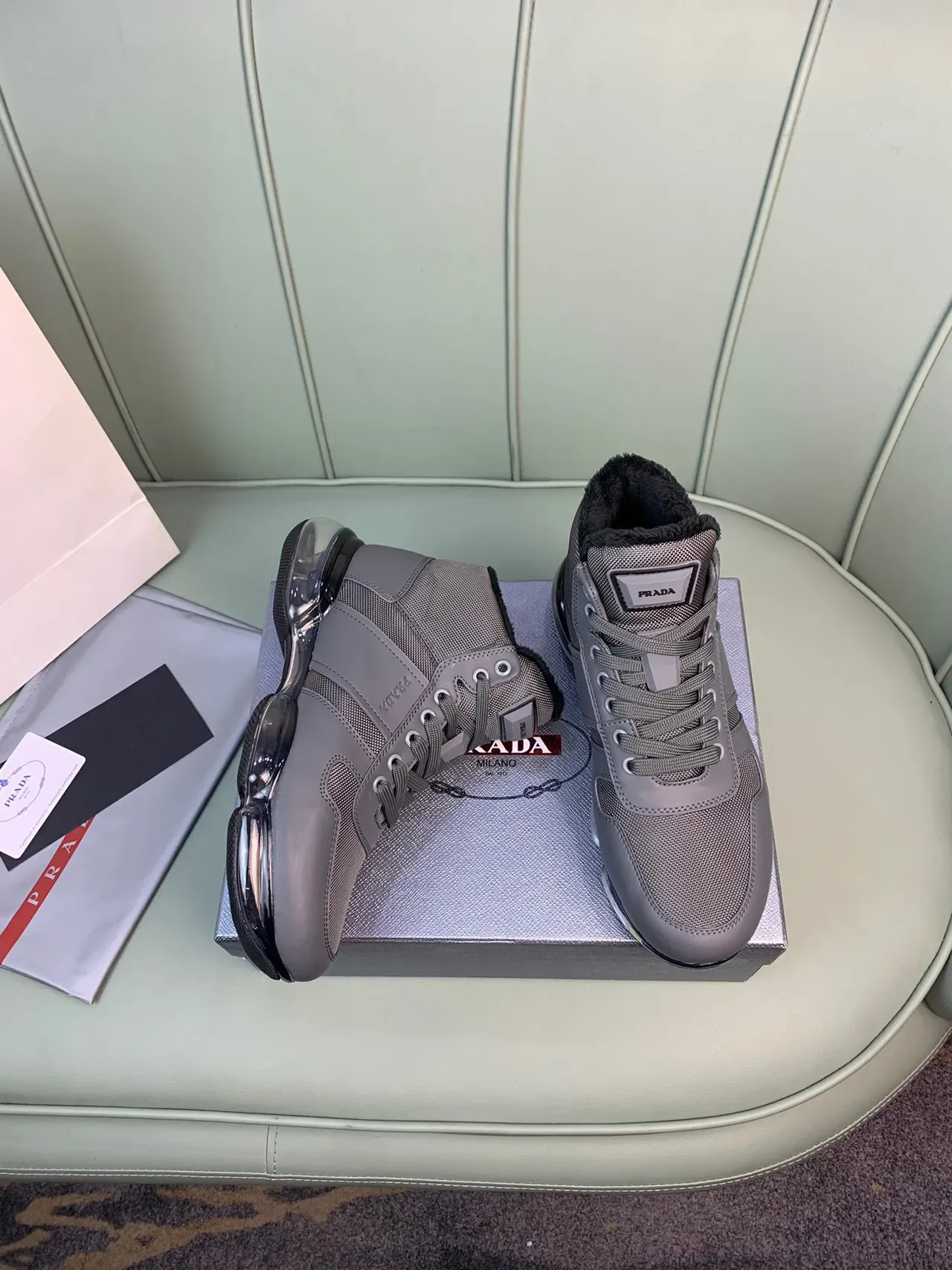 Prada Cloudbust Gray Black High-Top Mesh-and-Synthetic Upper Lifestyle Sneakers 5