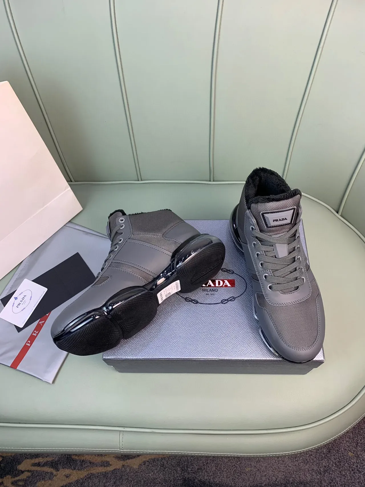 Prada Cloudbust Gray Black High-Top Mesh-and-Synthetic Upper Lifestyle Sneakers 8