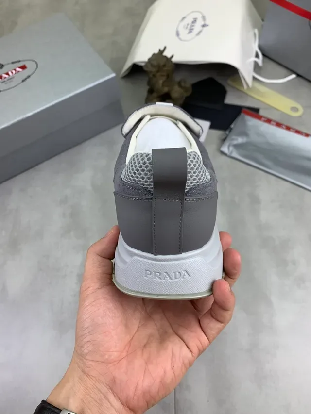 Prada Cloudbust Gray Mesh and Suede Slip-On Lifestyle Sneakers 3