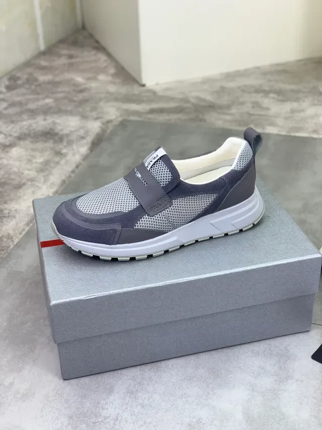Prada Cloudbust Gray Mesh and Suede Slip-On Lifestyle Sneakers 4