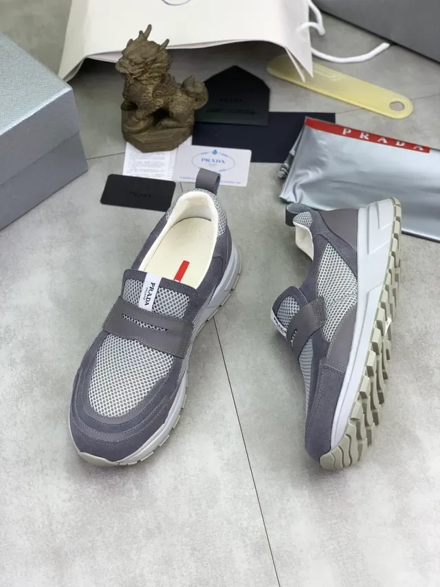 Prada Cloudbust Gray Mesh and Suede Slip-On Lifestyle Sneakers 5