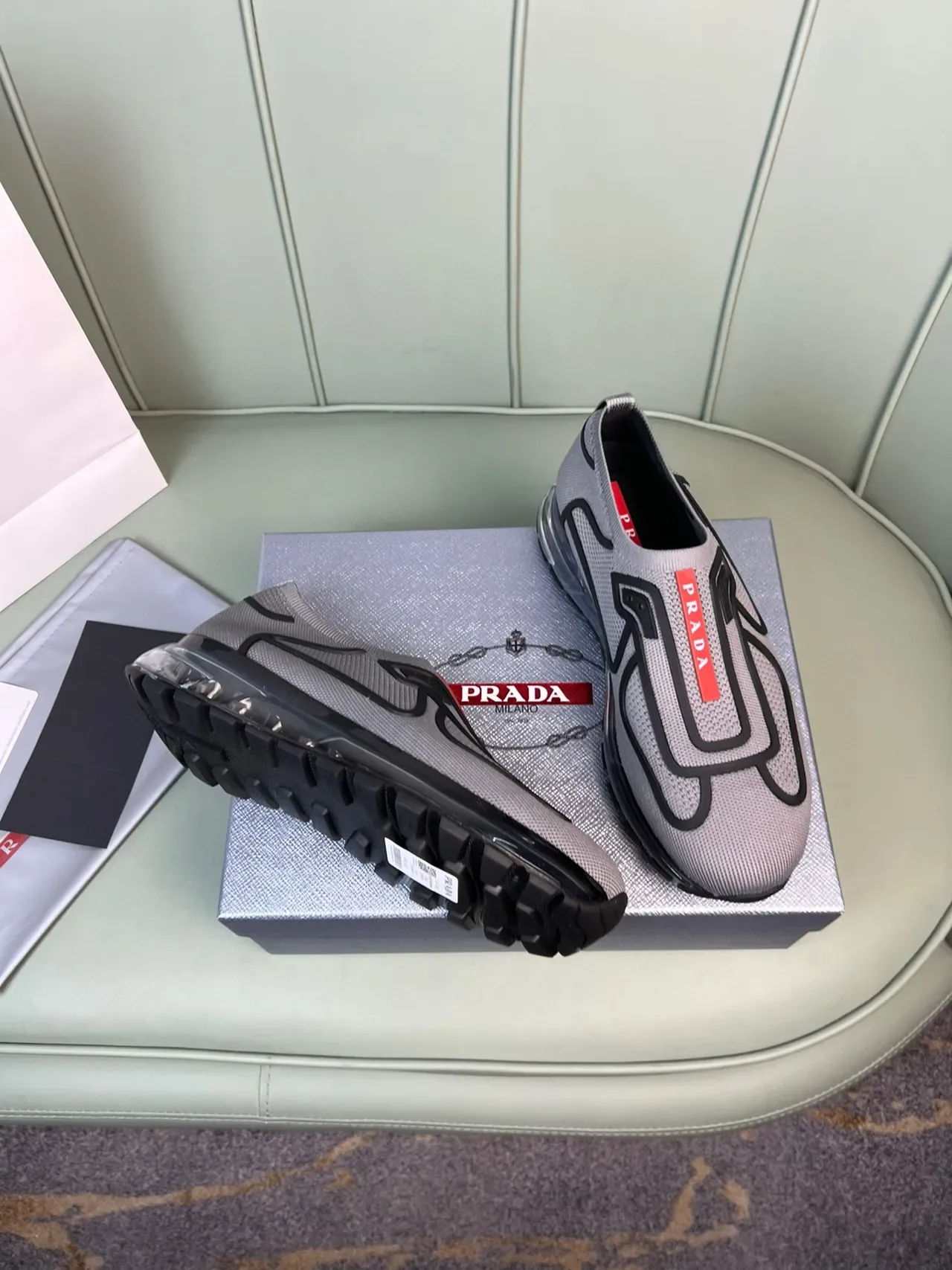 Prada Cloudbust Gray Mesh Slip-On Lifestyle Sneakers 4