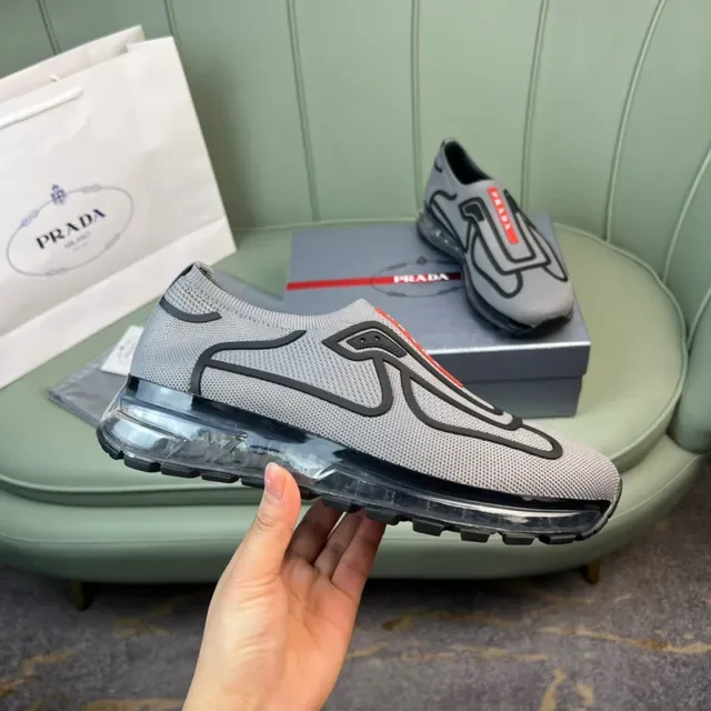 Prada Cloudbust Gray Mesh Slip-On Lifestyle Sneakers 5