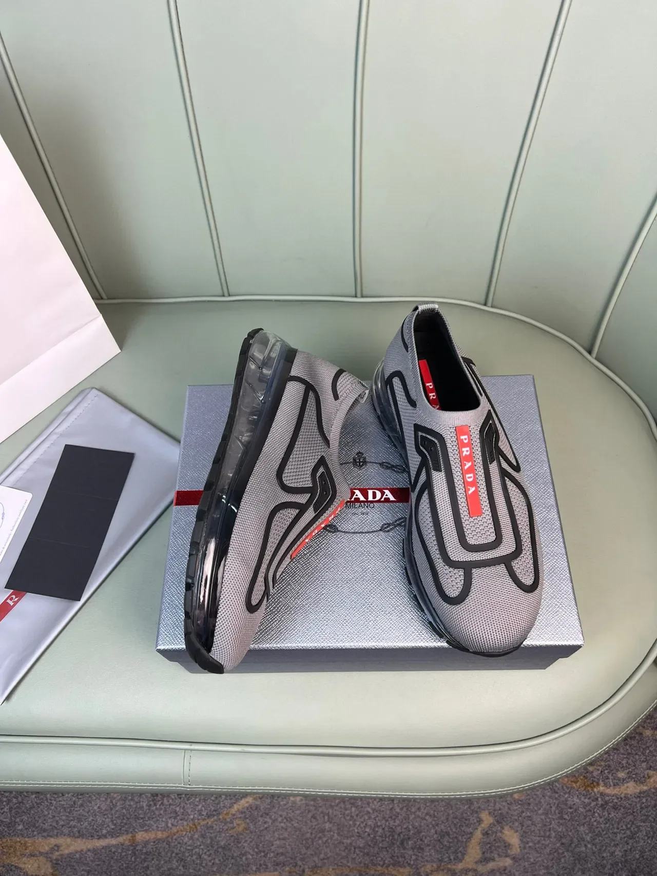 Prada Cloudbust Gray Mesh Slip-On Lifestyle Sneakers 6
