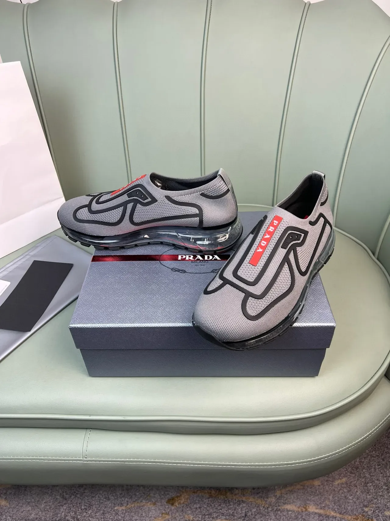 Prada Cloudbust Gray Mesh Slip-On Lifestyle Sneakers 8