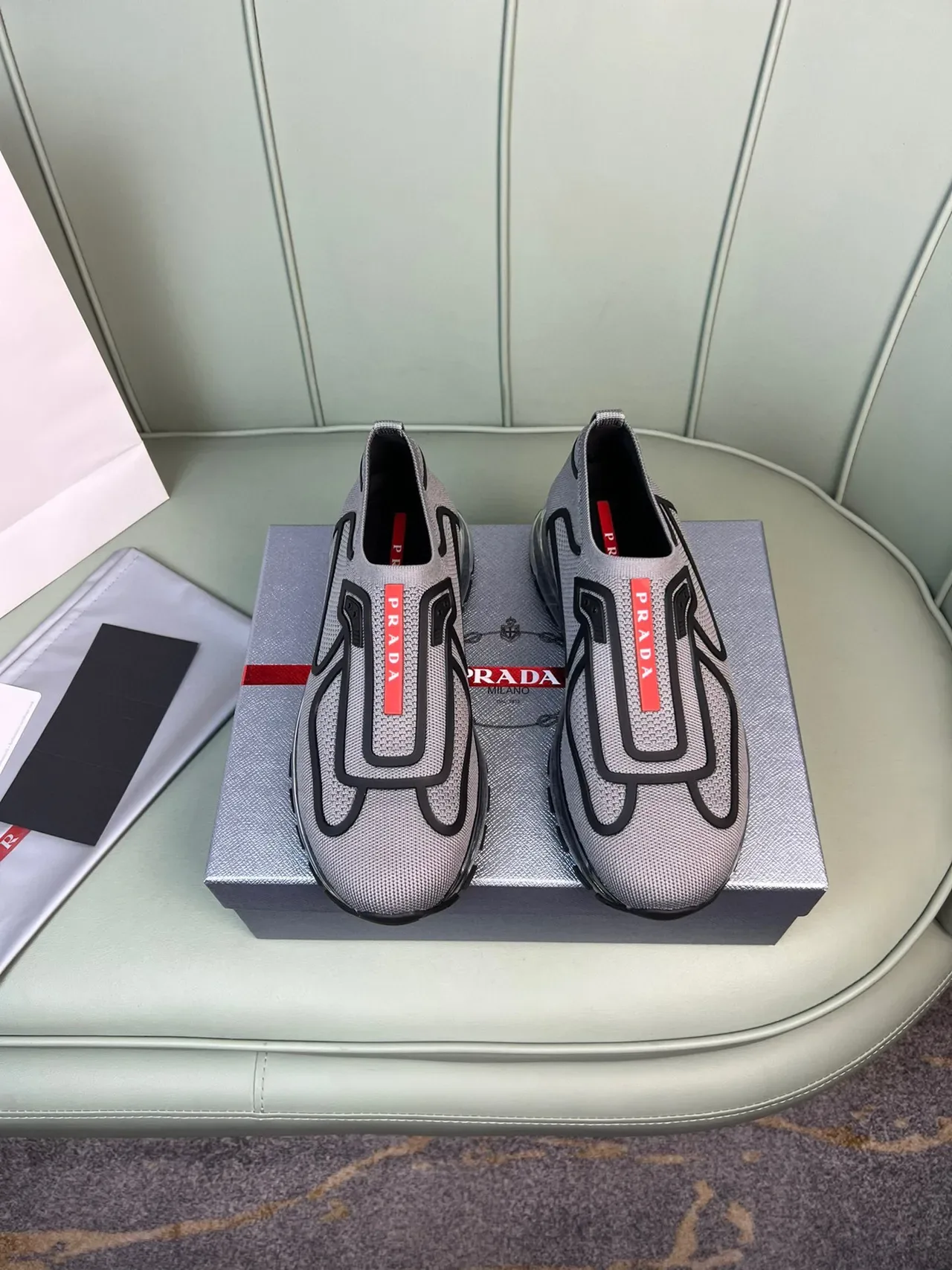 Prada Cloudbust Gray Mesh Slip-On Lifestyle Sneakers 9