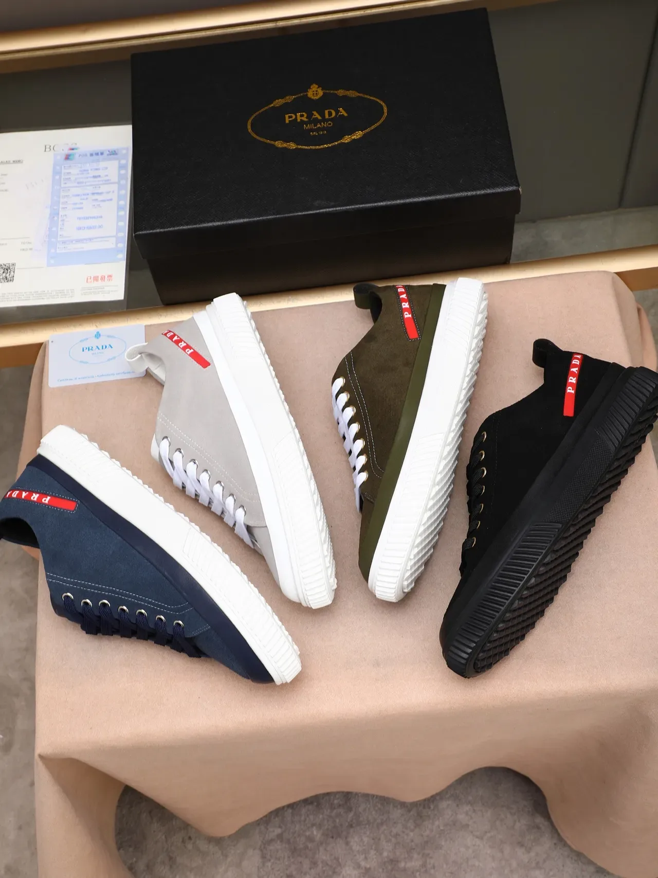 Prada Cloudbust Gray Suede Red Logo Tape Lifestyle Sneakers 2
