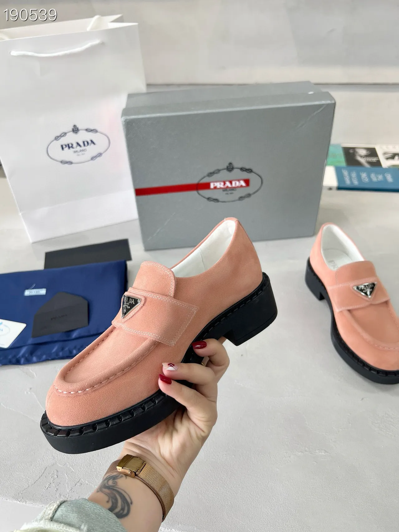 Prada Cloudbust Loafer Dusty Pink Suede Platform Loafers 4