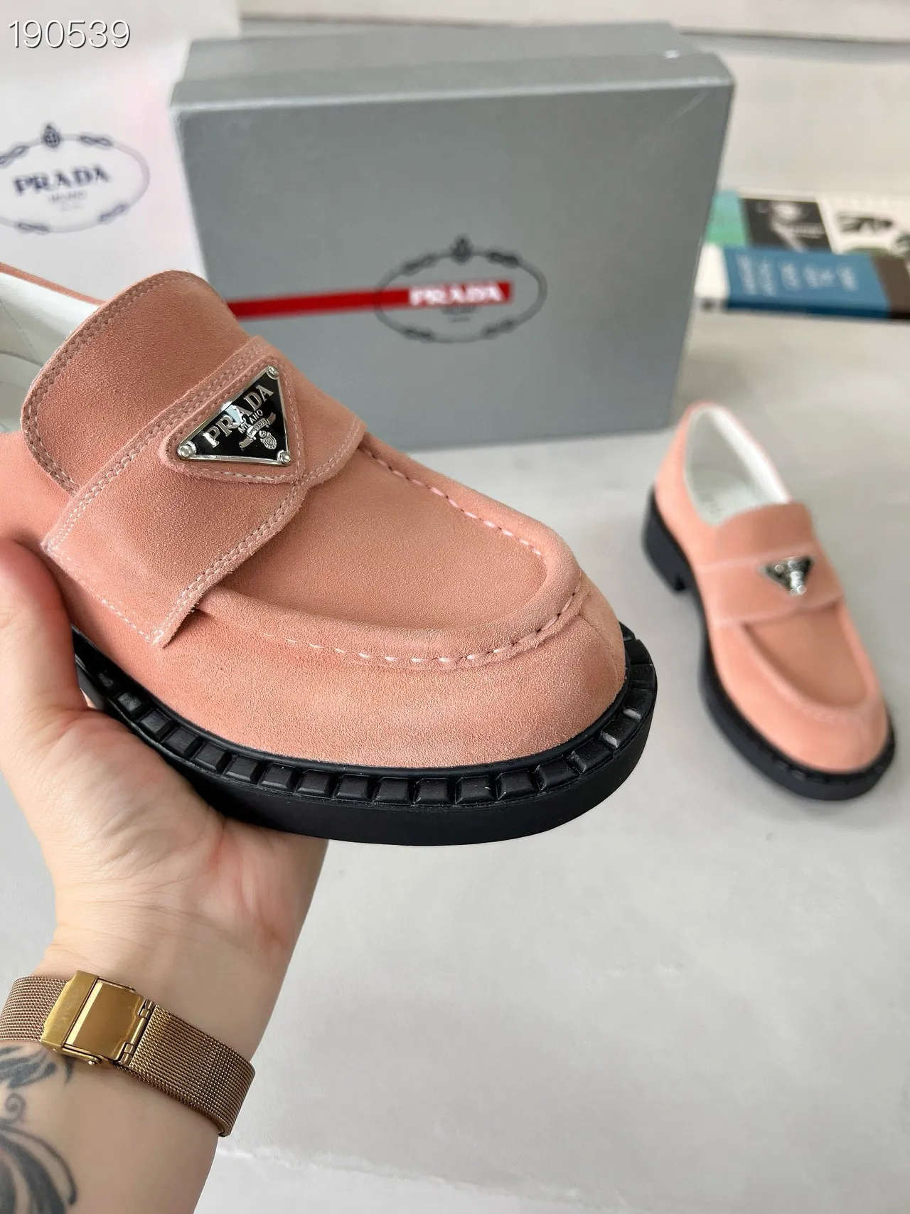 Prada Cloudbust Loafer Dusty Pink Suede Platform Loafers 5