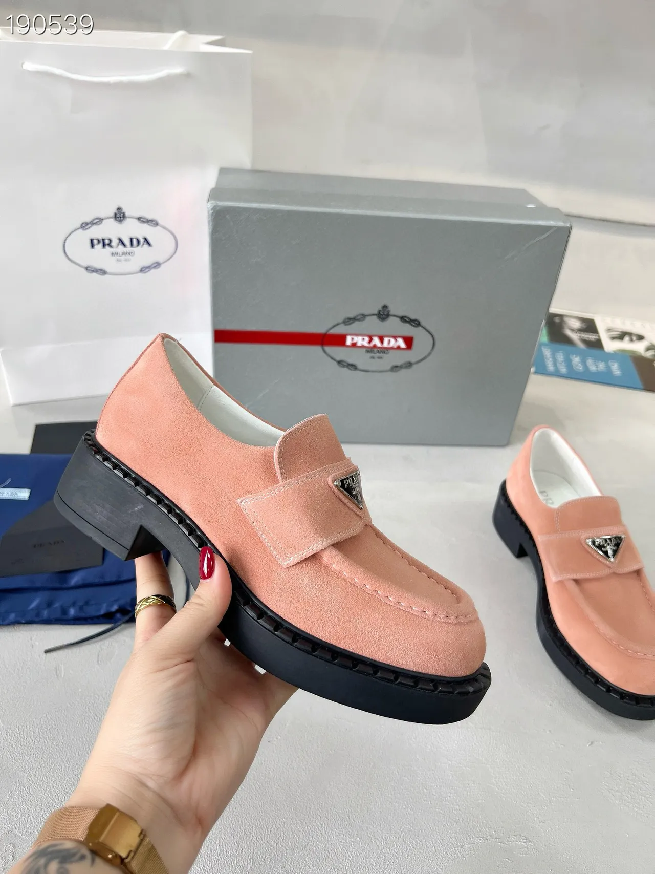 Prada Cloudbust Loafer Dusty Pink Suede Platform Loafers 8