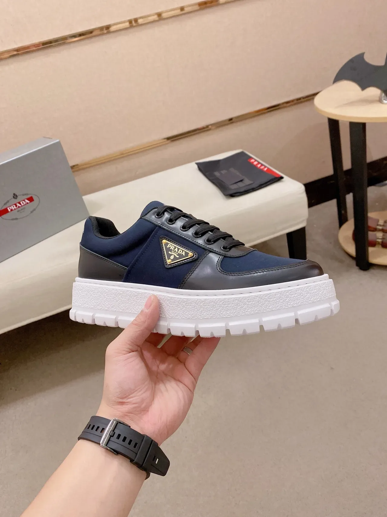 Prada Cloudbust Navy and Black Platform Lifestyle Sneakers 4