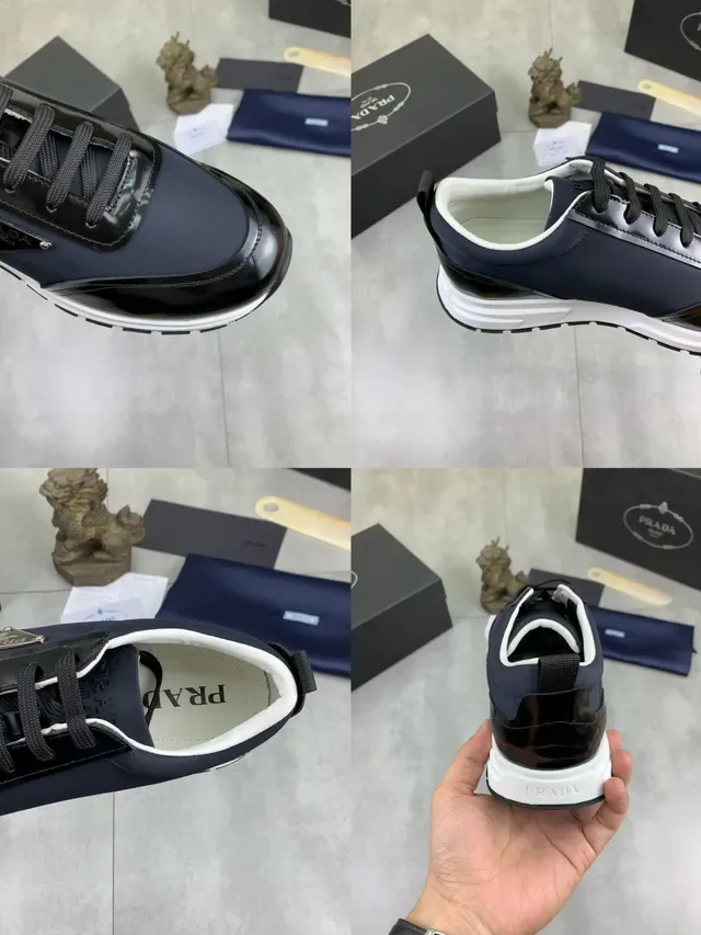 Prada Cloudbust Navy Black Patent Leather Paneling White Sculpted Midsole Lifestyle Sneakers 2