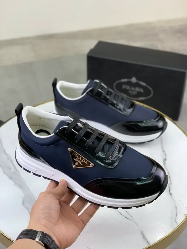 Prada Cloudbust Navy Black Patent Leather Paneling White Sculpted Midsole Lifestyle Sneakers 4