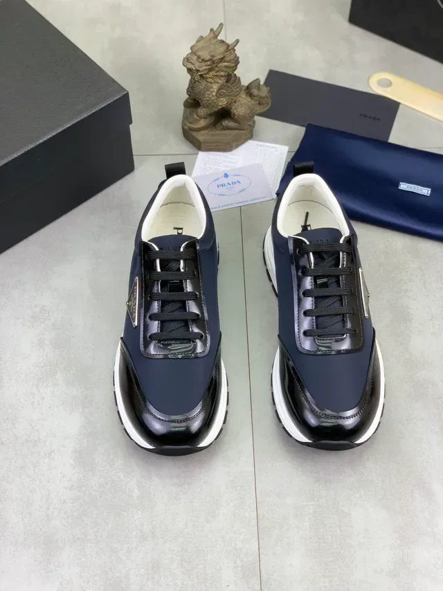 Prada Cloudbust Navy Black Patent Leather Paneling White Sculpted Midsole Lifestyle Sneakers 5
