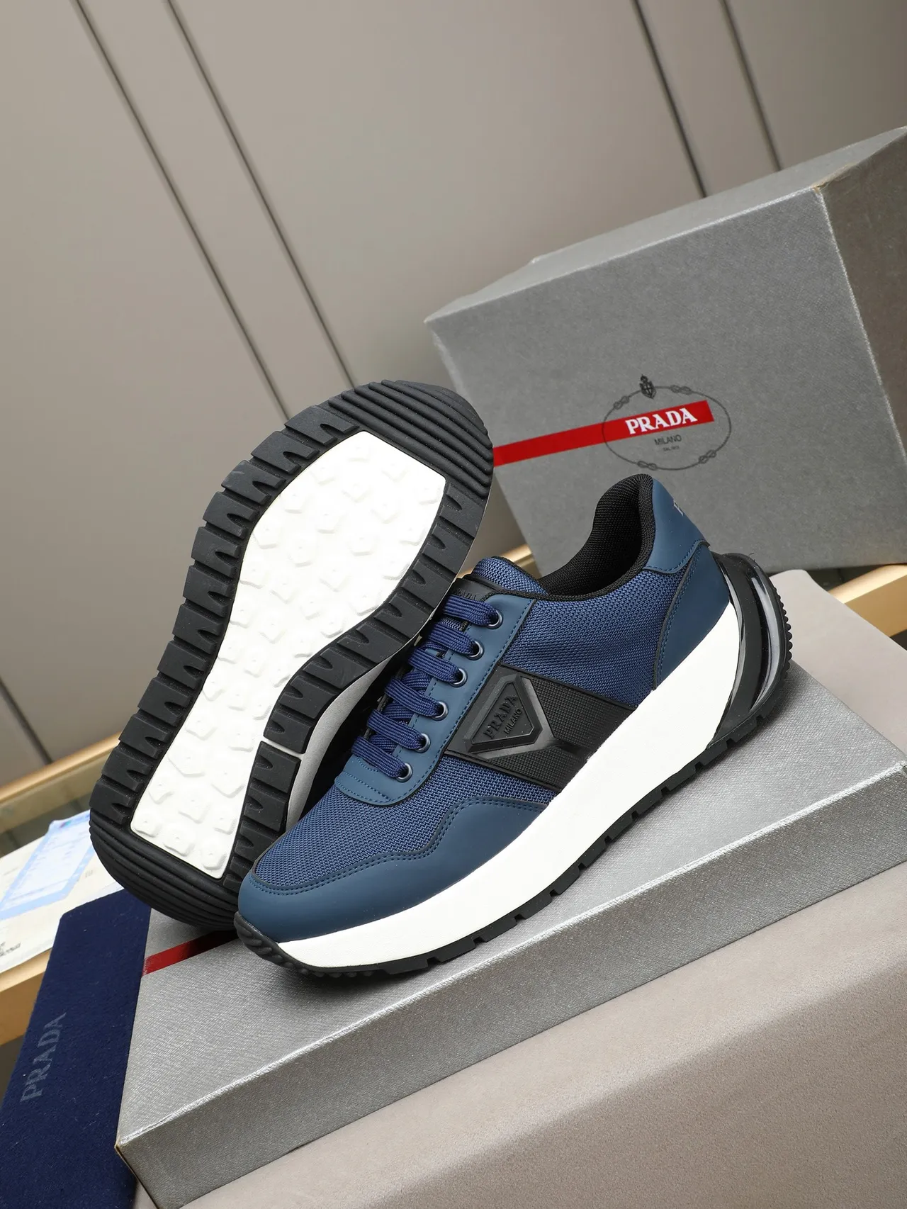 Prada Cloudbust Navy Blue Mesh and Synthetic Chunky Sneaker 4