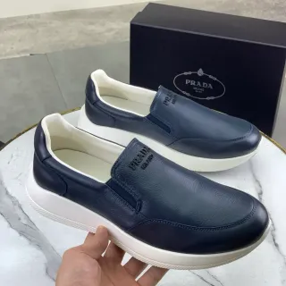 Prada Cloudbust Navy White Slip-On Cuir Mocassins