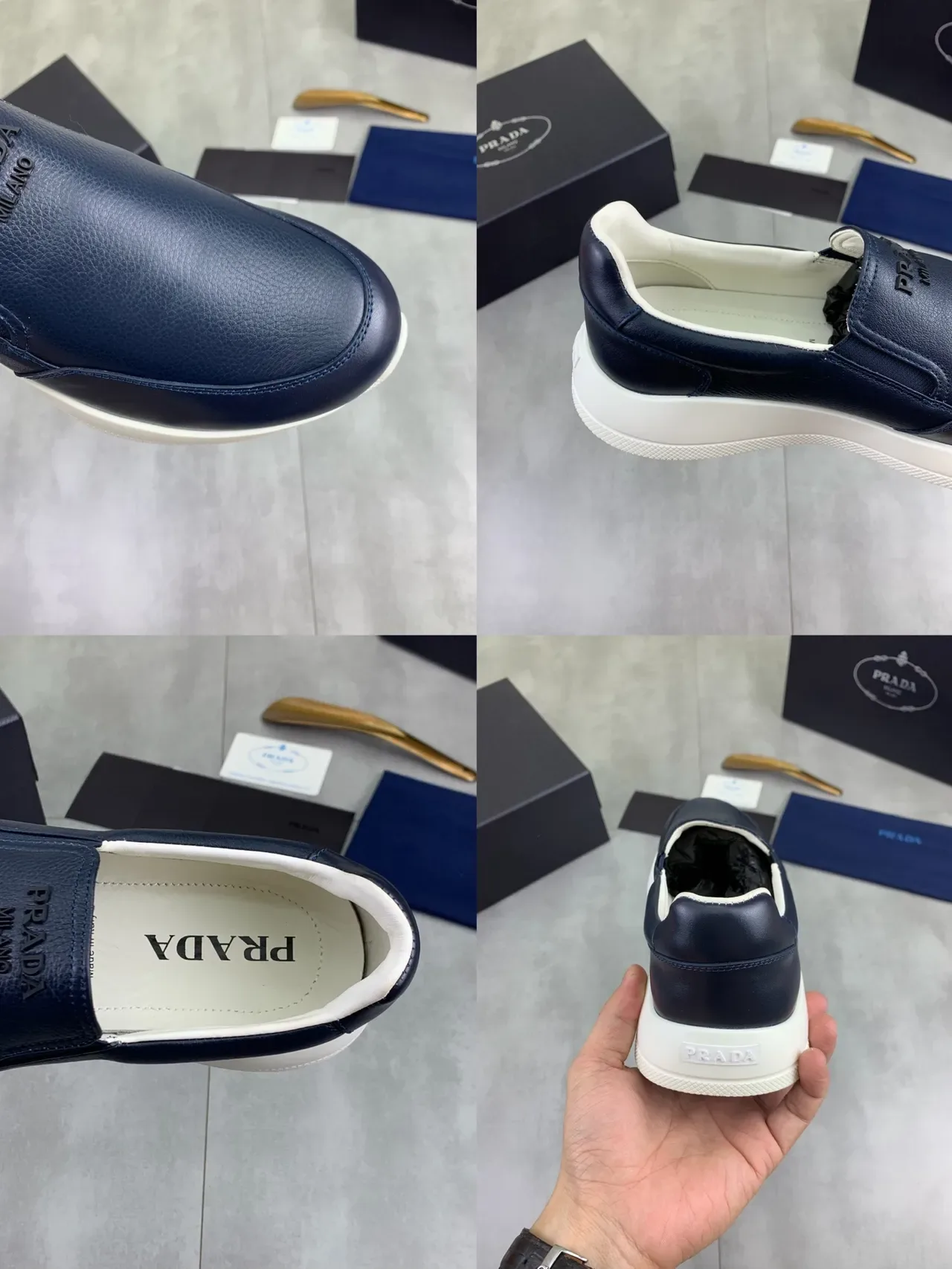 Prada Cloudbust Navy White Slip-On Leather Upper Loafer 2