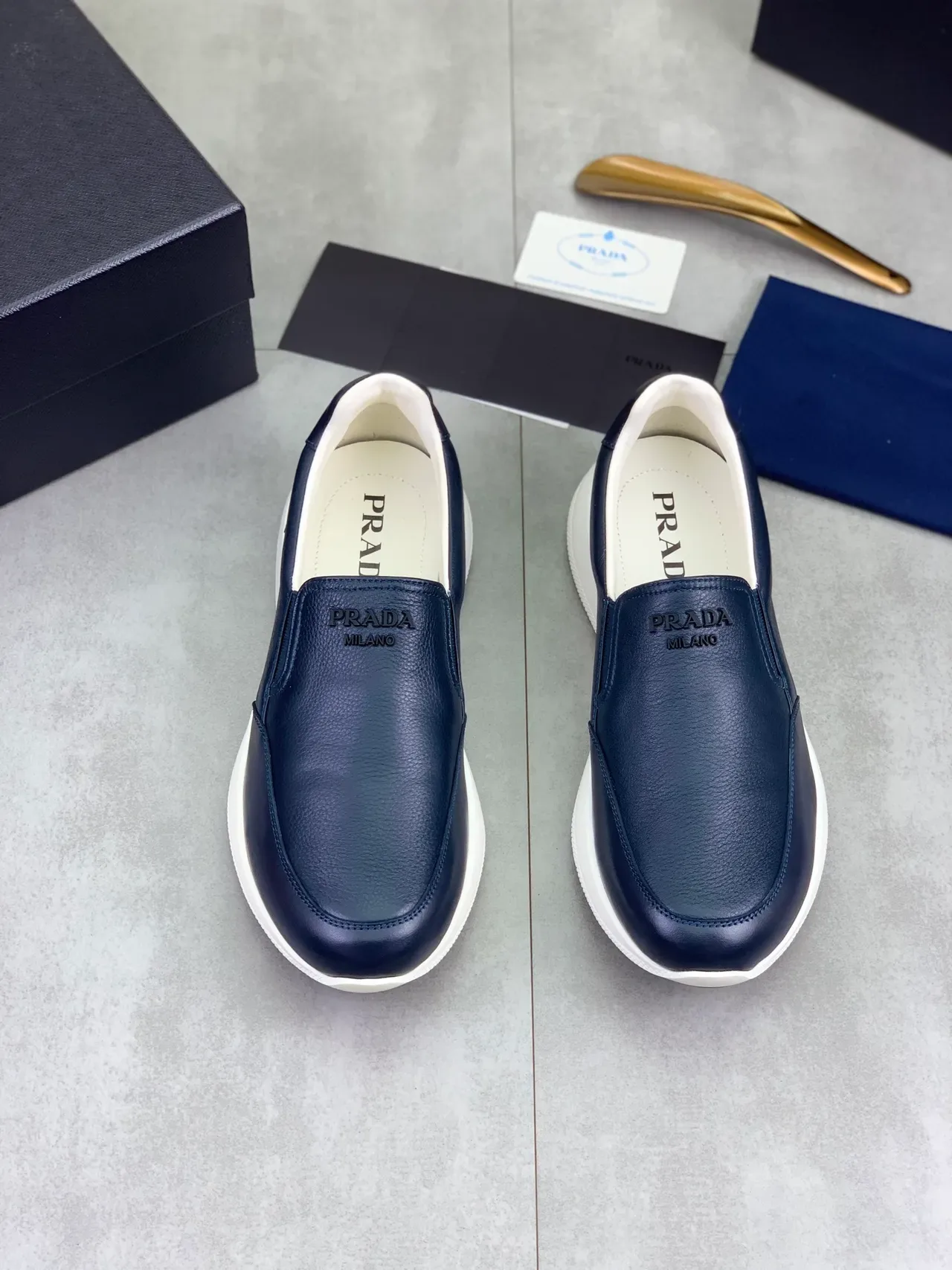Prada Cloudbust Navy White Slip-On Leather Upper Loafer 4