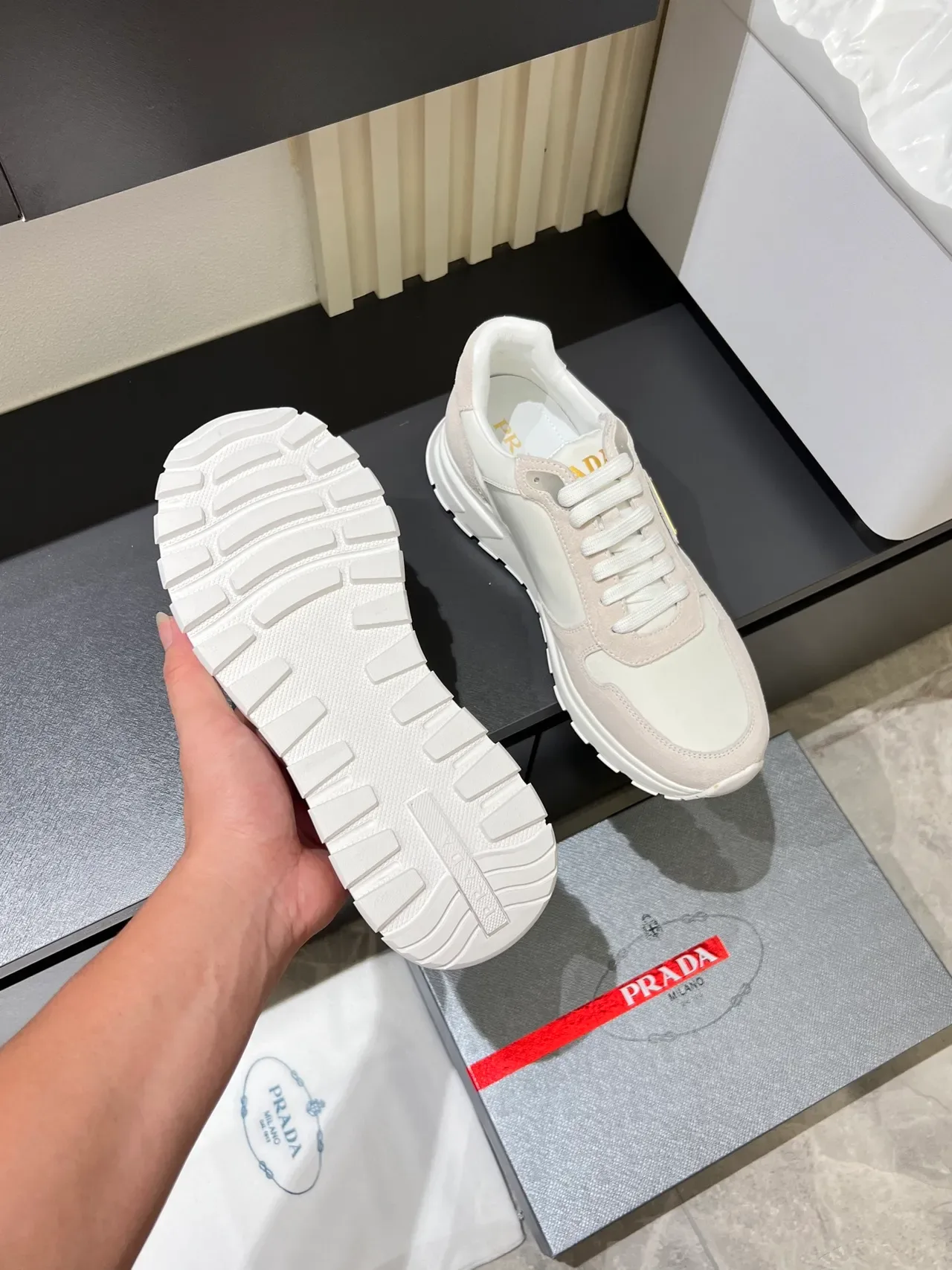 Prada Cloudbust Off-White and Beige Lifestyle Sneakers 3