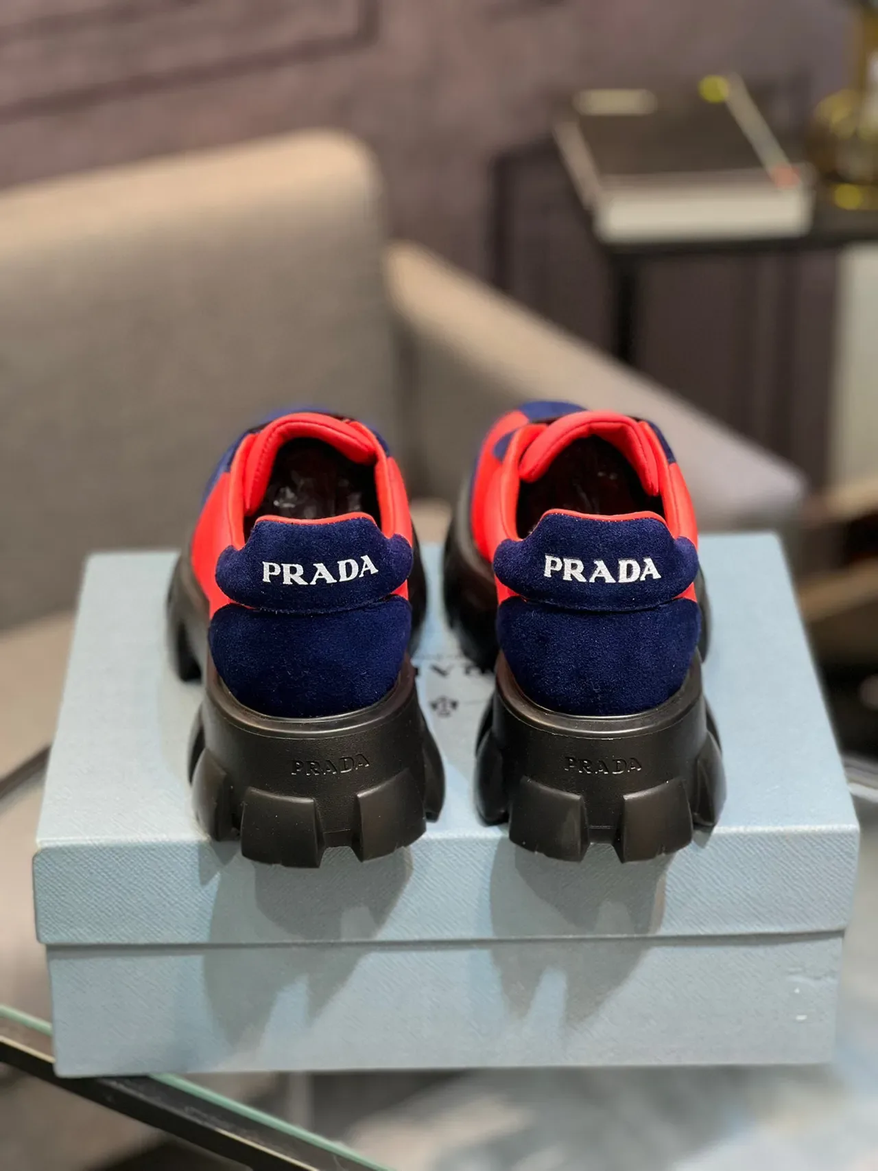 Prada Cloudbust Red and Navy Suede Lifestyle Sneakers 2