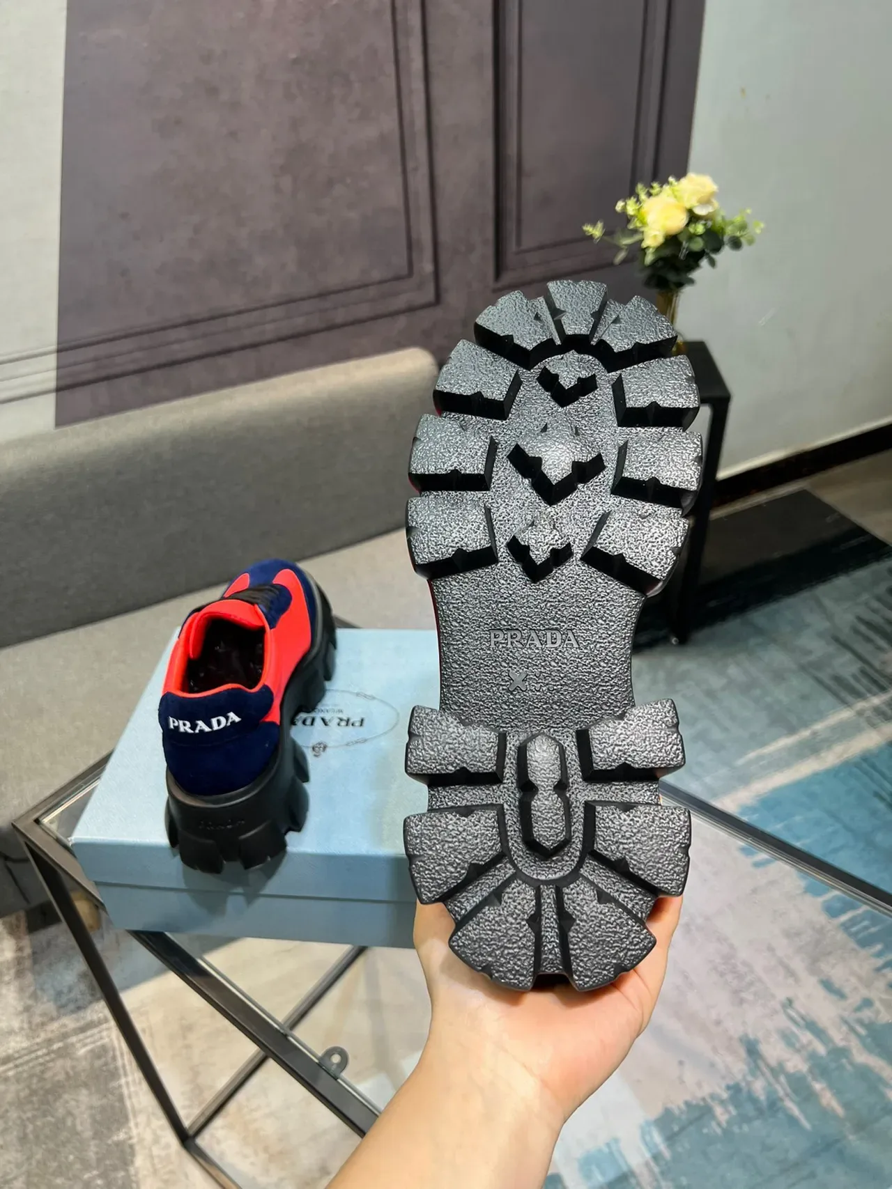 Prada Cloudbust Red and Navy Suede Lifestyle Sneakers 3