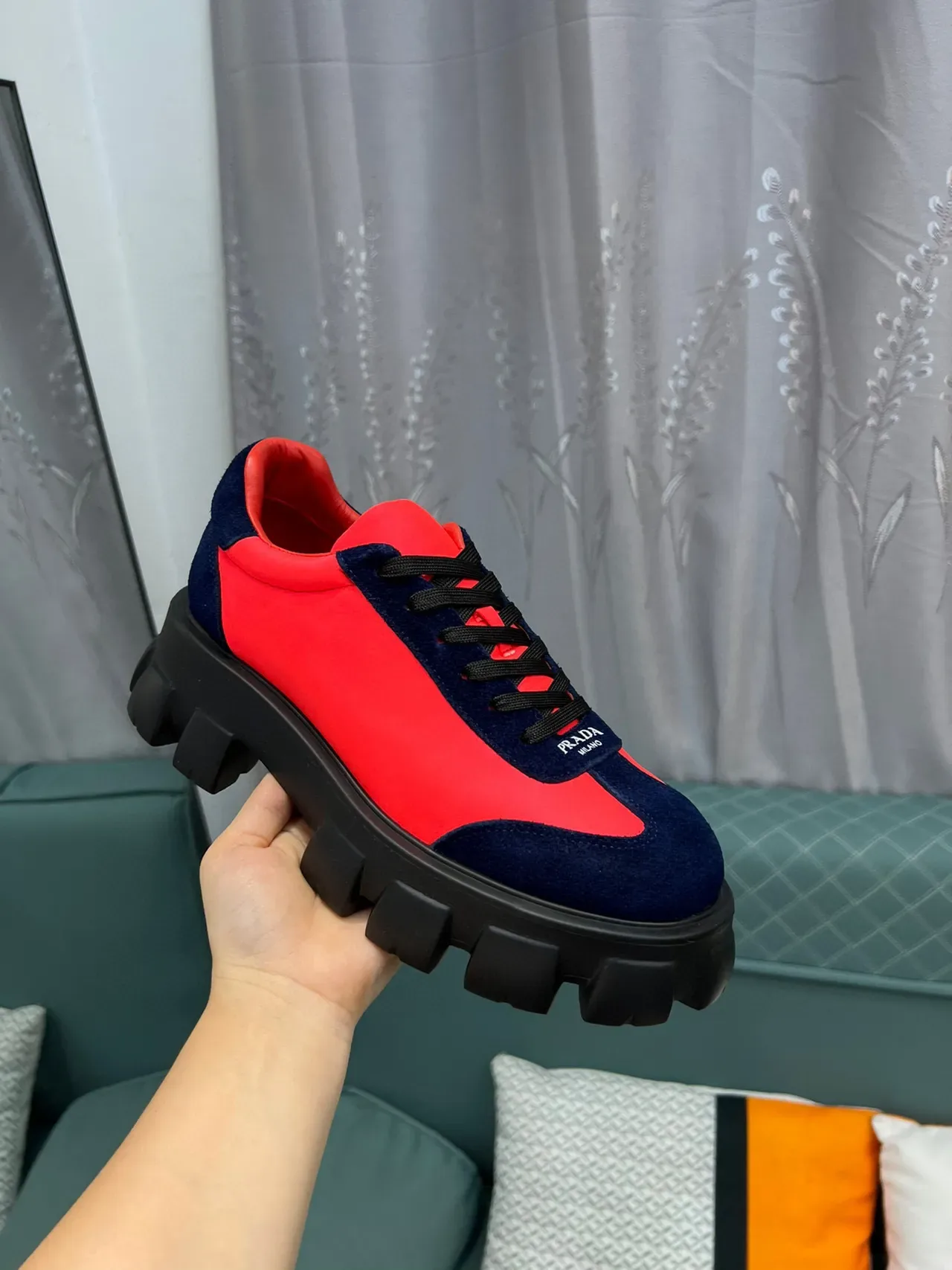 Prada Cloudbust Red and Navy Suede Lifestyle Sneakers 6